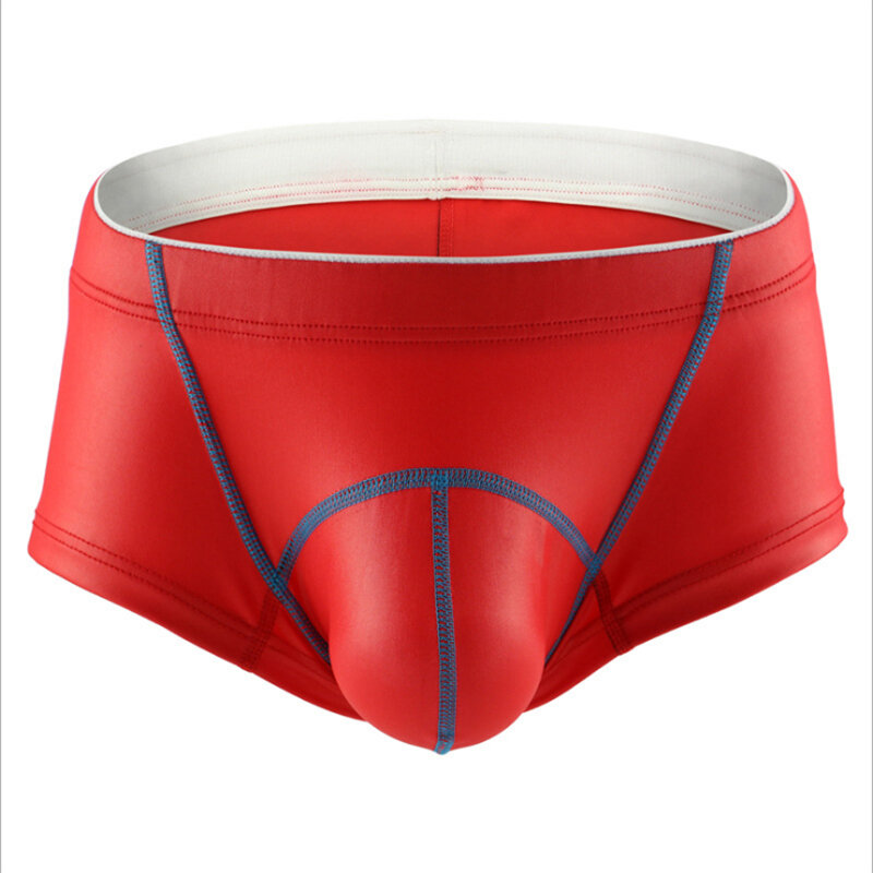 Mens Patent  leather style sexy big  pouch boxer underwear man black red blue comfortable fashion underpanty