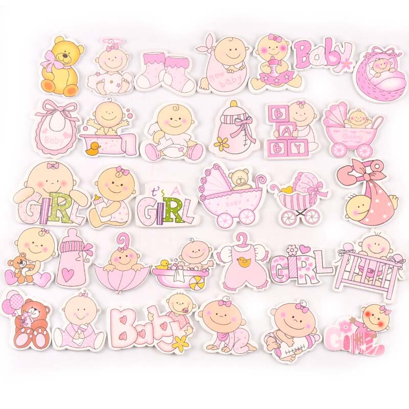 20pcs Lovely Baby Painted Wood Craft Scrapbooking For Home DIY Party Festival Decoration Wooden Ornaments M1871