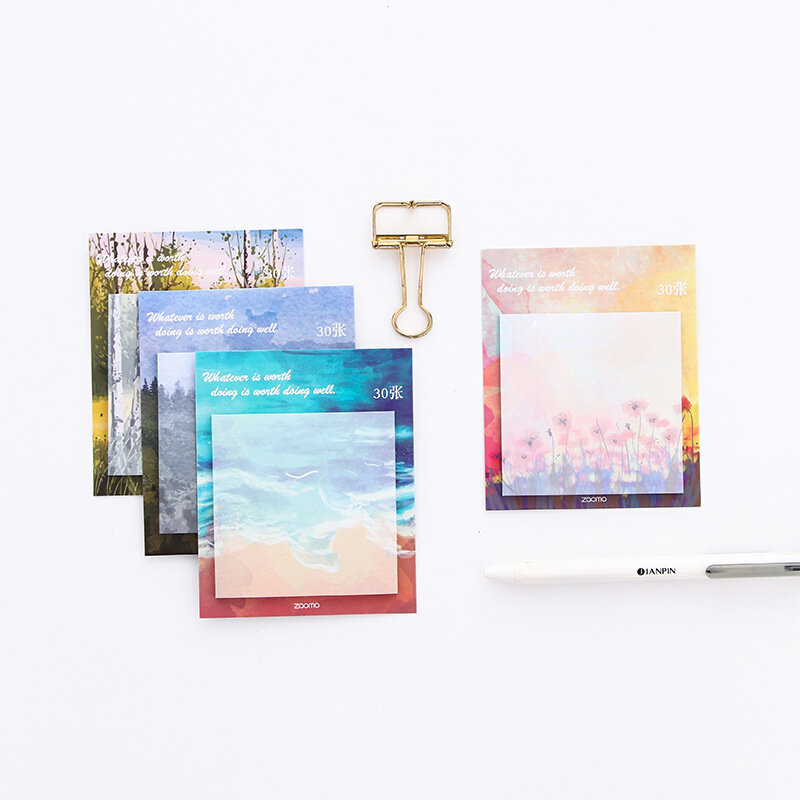 1pc South Korea Stationery Creative Oil Painting Simple Color Tearable Message Note Book Student Repeatedly Posted Sticky Note