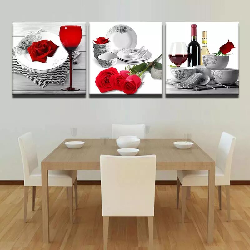 Peinture modulaire de rose vin rouge | Toile d'art murale imprimée HD, peinture image de schilderijen abstraite, décorations de salle de cuisine