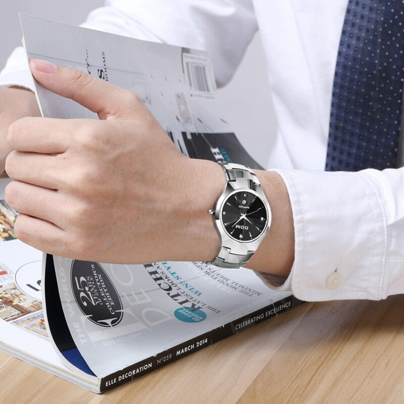 Relógio marido dom marca quente clássico tungstênio aço cinta à prova dwaterproof água moda negócios relógios presente de aniversário para o sexo masculino W-698-1M