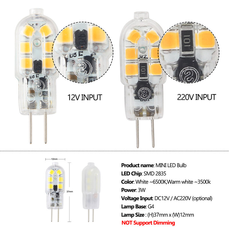 Lâmpada de led de ac220v, g4, g9, 220v, smd 2835, substitui lâmpada de halogênio, mini holofote, lustre, 1 peça