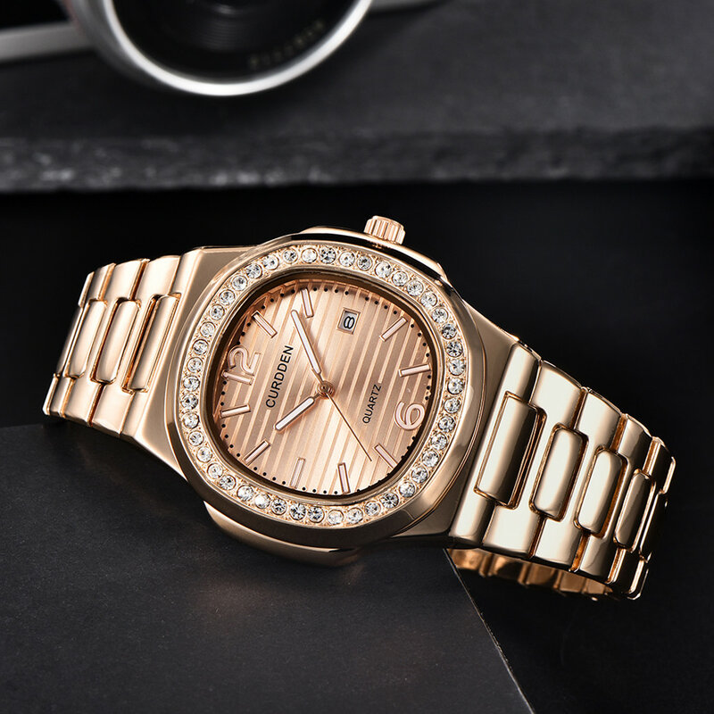 Fashion Casual Men's Watch Nautilus Fully Rhinestone Watches Quartz Luxury Gold Diamond Business Mens Clock Wristwatch relogio