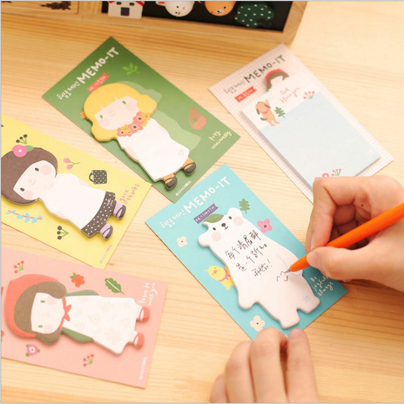 3pcsX Cute Korean girl Kawaii Sticky Notes Post Memo Pad School Supplies Planner Stickers Paper Bookmarks Office Stationery