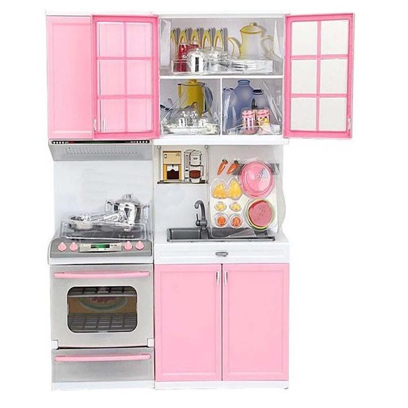 1 set Kid Kitchen Pretend Play Cook Cooking Set Pink Cabinet Stove Fun Learning & Educational Toys Xmas Gifts for Baby & Parent