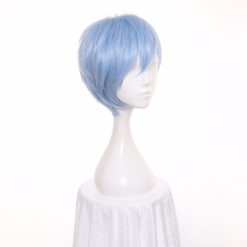 Maqutoo peruca de cabelo sintético, 12 polegadas, azul, curta, reta, resistente ao calor, fibra, cosplay