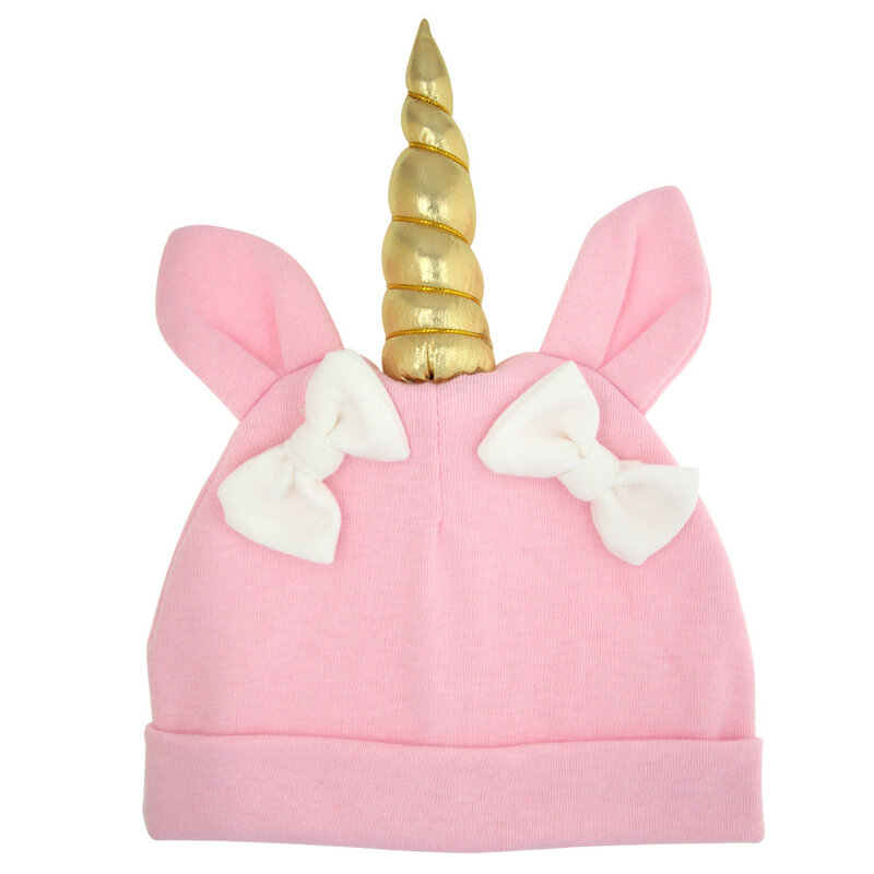 Bonnet de nuit en coton mélangé pour enfants, chapeau à nœud, bonnet de dessin animé, couvre-chef licorne tricoté doux