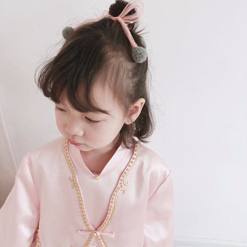 Children Mesh Bow Double Ball Little Girls Pompom Head Clip Cute Hair pin Princess Hair Accessories Hairpins