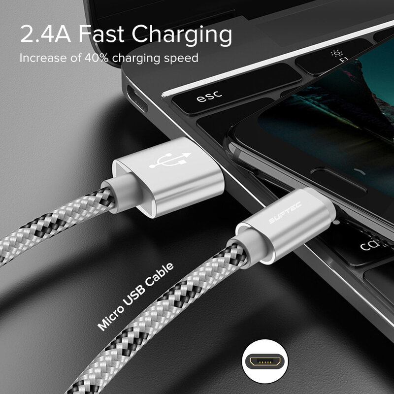 SUPTEC – câble Micro USB 2,4 a en Nylon pour recharge rapide et transfert de données, cordon de chargeur pour téléphone Samsung S7/S6/Xiaomi et Android