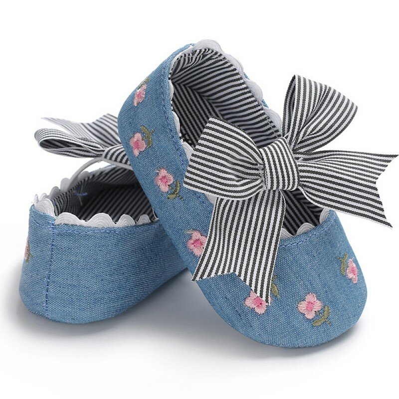 2019 primavera bebé niñas bordado princesa zapatos suela blanda lazo mocasines para bebé recién nacido zapatos