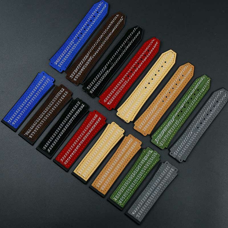 Bracelet en cuir et caoutchouc pour homme, pour HUBLOT série 25mm x 19mm, accessoires de sangle étanche en silicone