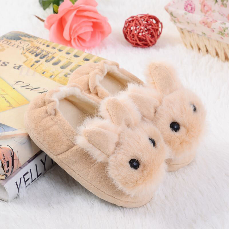 Children Cotton Shoes Kids Home Slippers Boys Girls Baby Cute Rabbit Ears Plush Ball Thicken Warm Home Shoes for 1-4.5 Years