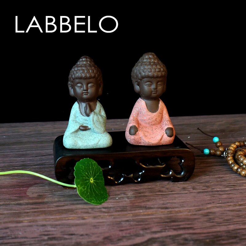 Labbelo-estatua de Buda de cerámica, accesorios de boutique de monje, adornos favorecedores, jardín de flores de arena