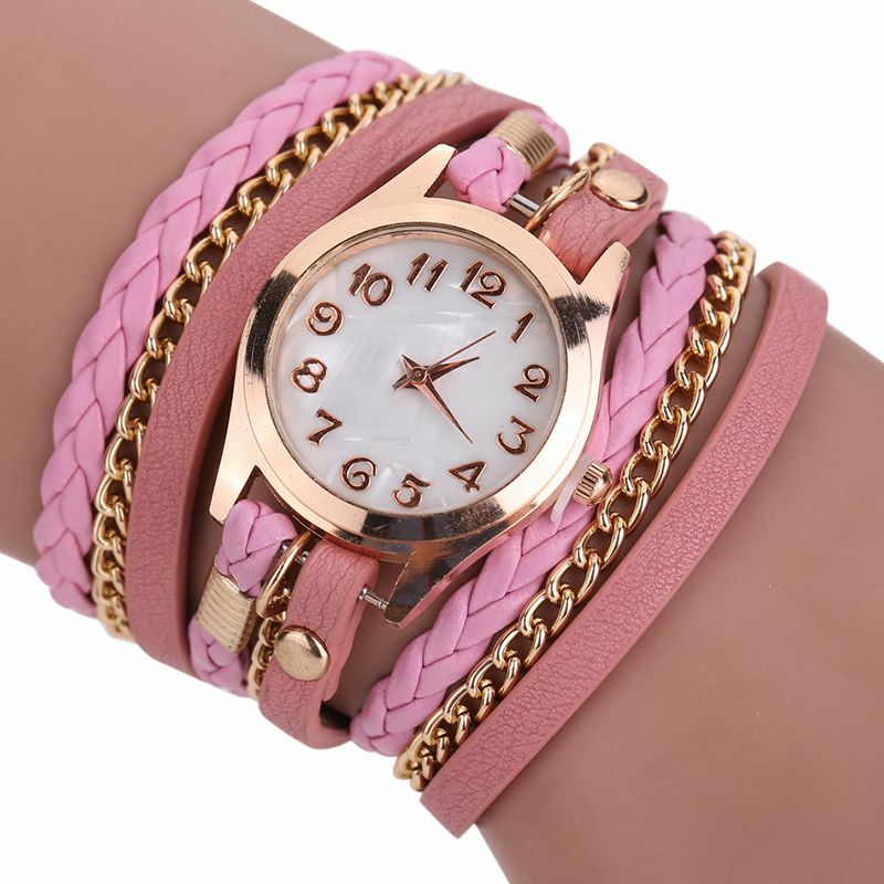 PU Leather Bracelet Watches Women Quartz Wristwatches 1PC Vintage Personality Round Case Shaped Quartz WristWatch