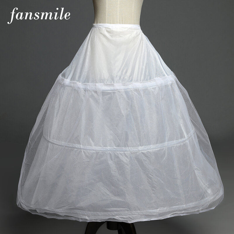 Fansmile em estoque 3 hoops petticoats para o vestido de casamento acessórios de casamento crinoline underskirt barato para vestido de baile FSM-073P