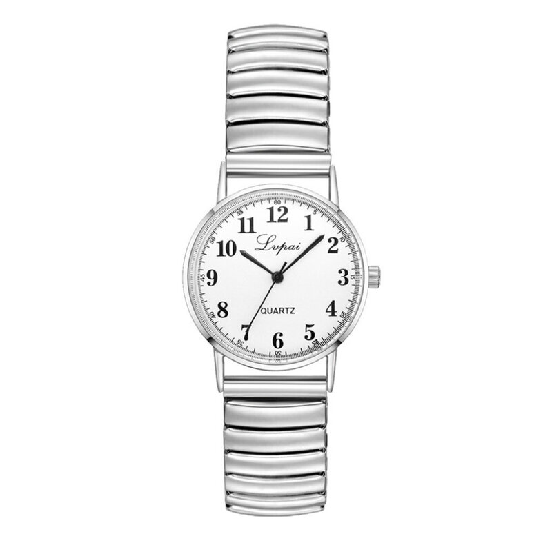 Lvpai relógio feminino, relógio de quartzo, vestimenta, aço inoxidável, com relógio, presente, estiloso, elástico, pulseira telescópica, para mulheres