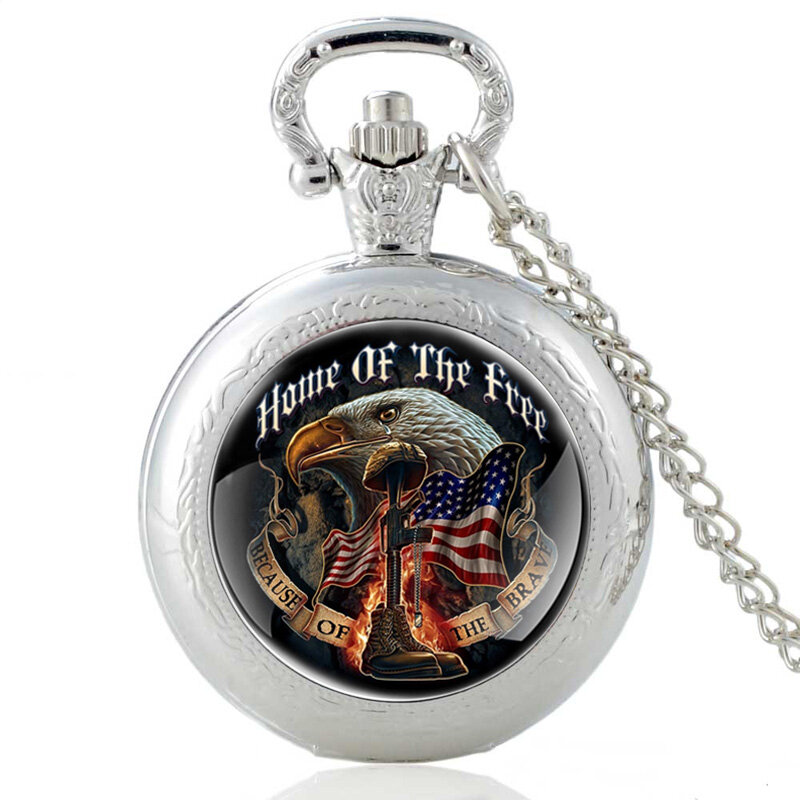 De Bronze do vintage Do Exército Dos Estados Unidos Casa Do Livre Clássico Das Mulheres Dos Homens Colar de Pingente de Quartzo Relógio de Bolso Retro Relógios Presentes
