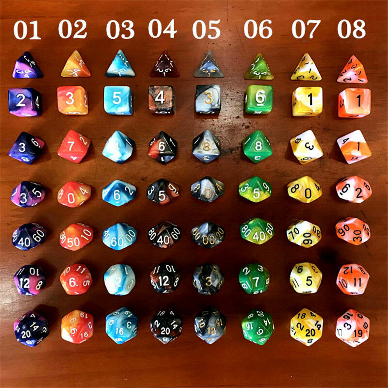 7pcs/Set Dice D4-D20 Multi-sided Dice Colorful Acrylic Dice Digital Dice For Board Game