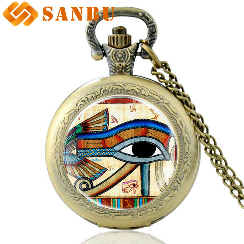 Montre de poche à Quartz Vintage, œil d'horus, pour hommes et femmes, collier rétro, pendentif, bijoux antiques, cadeaux