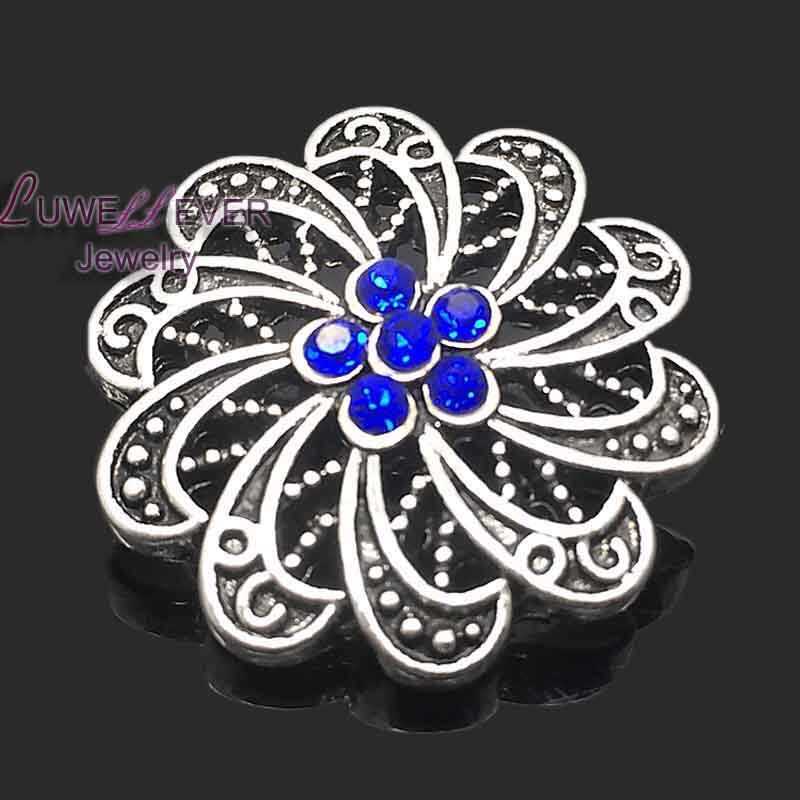 Wholesale metal Rhinestone Snap Buttons w104 flowers Diy Jewelry fit 18mm Snap button Necklaces/Bracelets for women