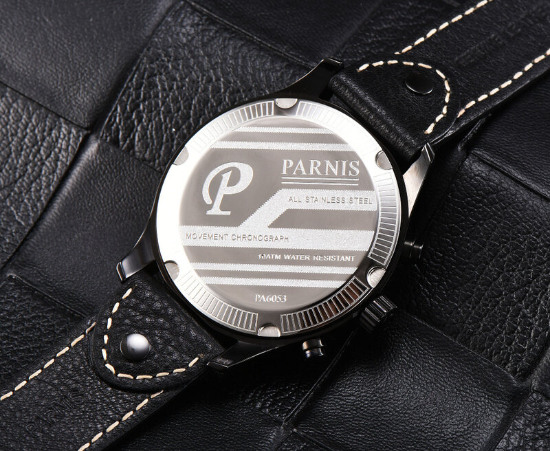 43mm Parnis Quartz Watch Analogue Chronograph Datejust Military Pilot Watch Diving watch 100m waterproof PA6052
