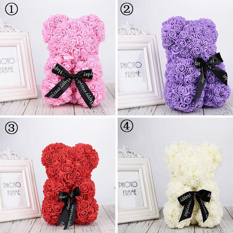 Mother's Day gift Artificial PE Rose Bear Toy DIY Valentine Gift PE Rose Doll Gift For Creative Wedding Party 7 Colors