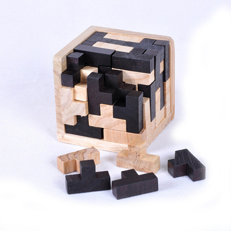 3D ไม้ Puzzle การเรียนรู้ของเล่นเพื่อการศึกษาเด็ก IQ สมอง Teaser Interlocking Cube Montessori ของเล่นสำหรับพัฒนาการเด็ก