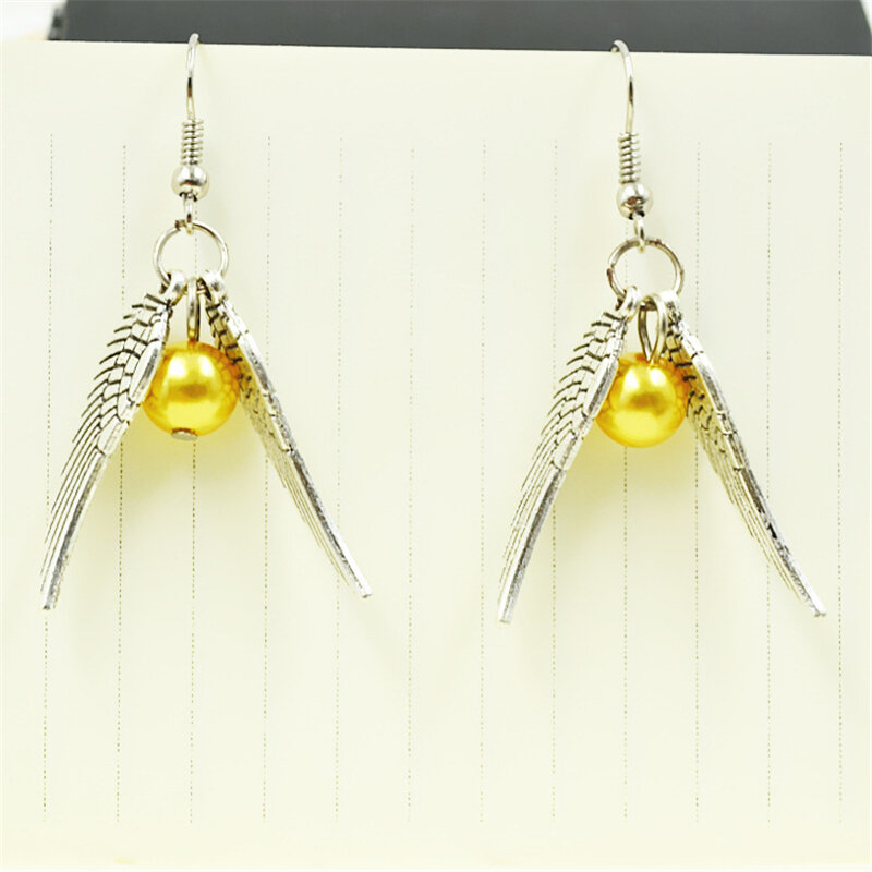 Gold Ball Earrings Antique Bronze Silver Color Wings Drop Earring Fashion Vintage Retro Steampunk Movie Jewelry Women Wholesale