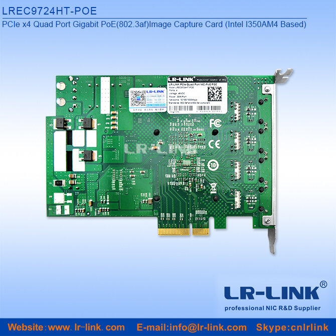 LR-LINK pcie x4クアッドポートgigabit poe (802.3af & 802.3at) 画像キャプチャカードインテルI350AM4ベース