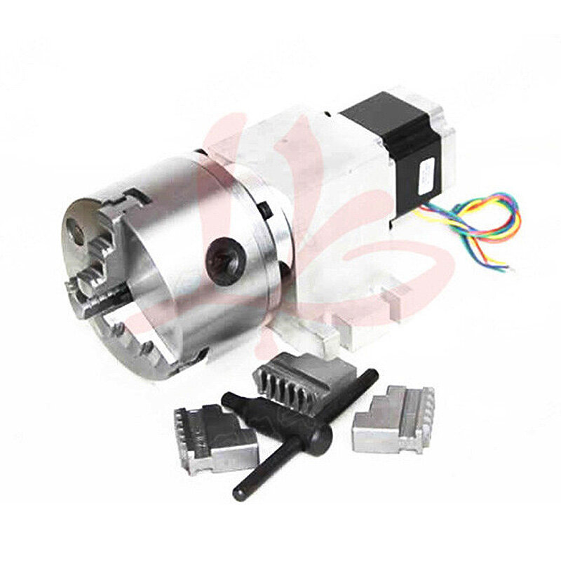 Harmonic Wave Driver Reducer 3 Jaw 100mm 14-100-100A Chuck CNC Dividing Head Rotary Axis for CNC Carving Machine