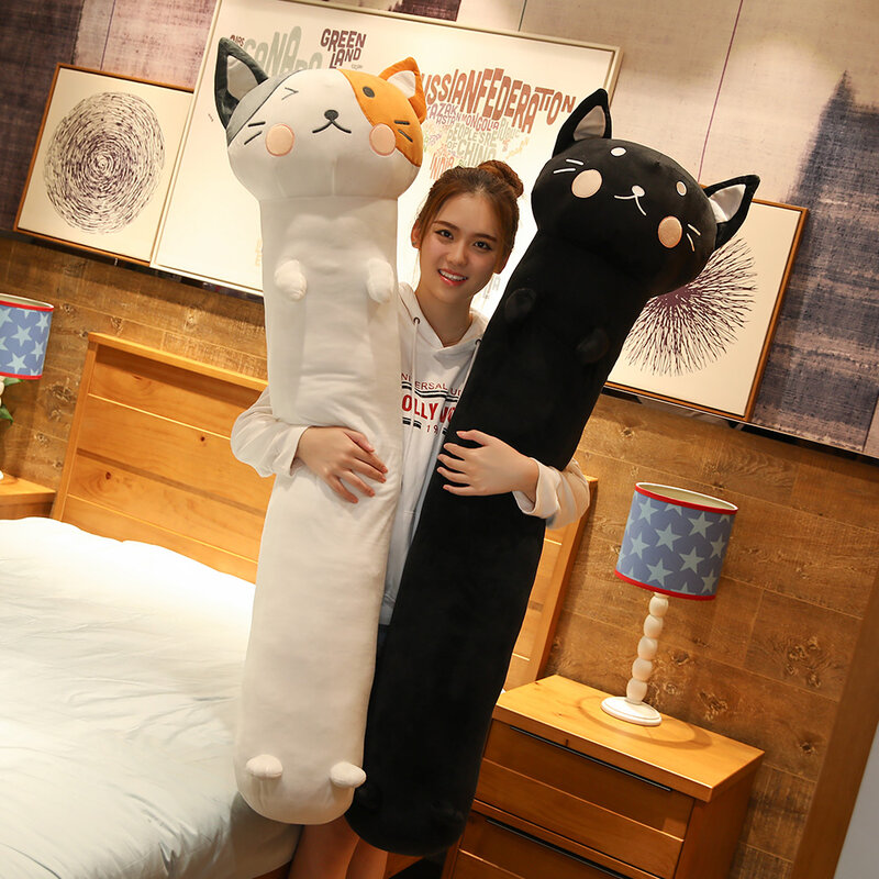새로운 도착 90cm-140cm Kawaii 부드러운 봉제 고양이 장난감 박제 동물 인형 어린이 선물 사랑스러운 개 긴 베개 홈 인테리어