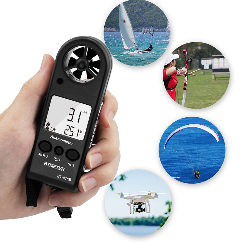 BEMETER  BT-816B (2 pack) Handheld LCD Digital Mini Anemometer Wind Speed Meter Air Flow Tester Air Anemometro