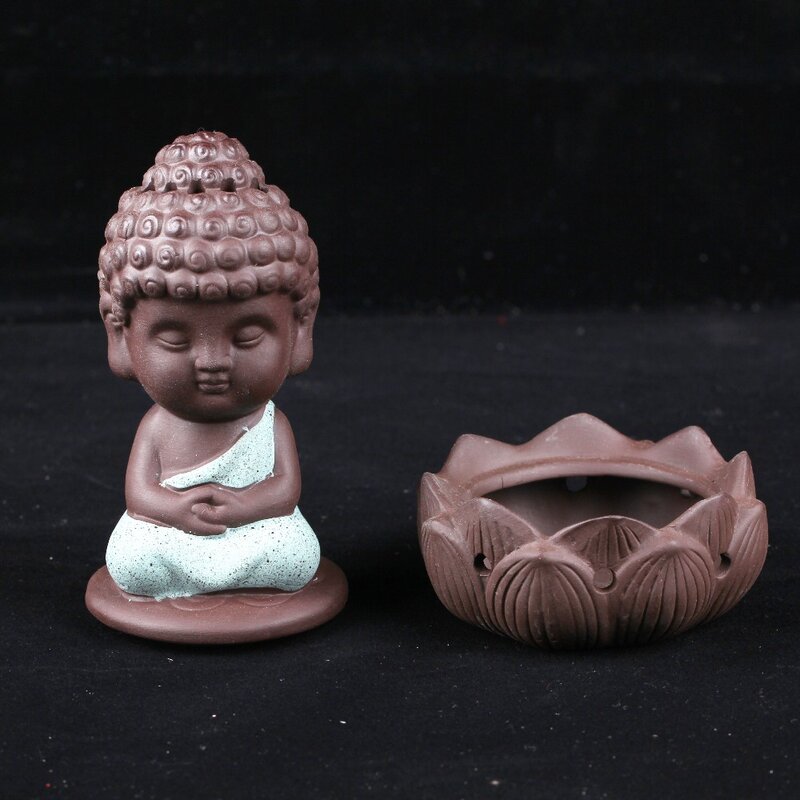Estatua de Buda, conos de incienso, quemador de incienso de cerámica, estufa de disco, bobina de incienso de sándalo, adornos de Buda para el hogar