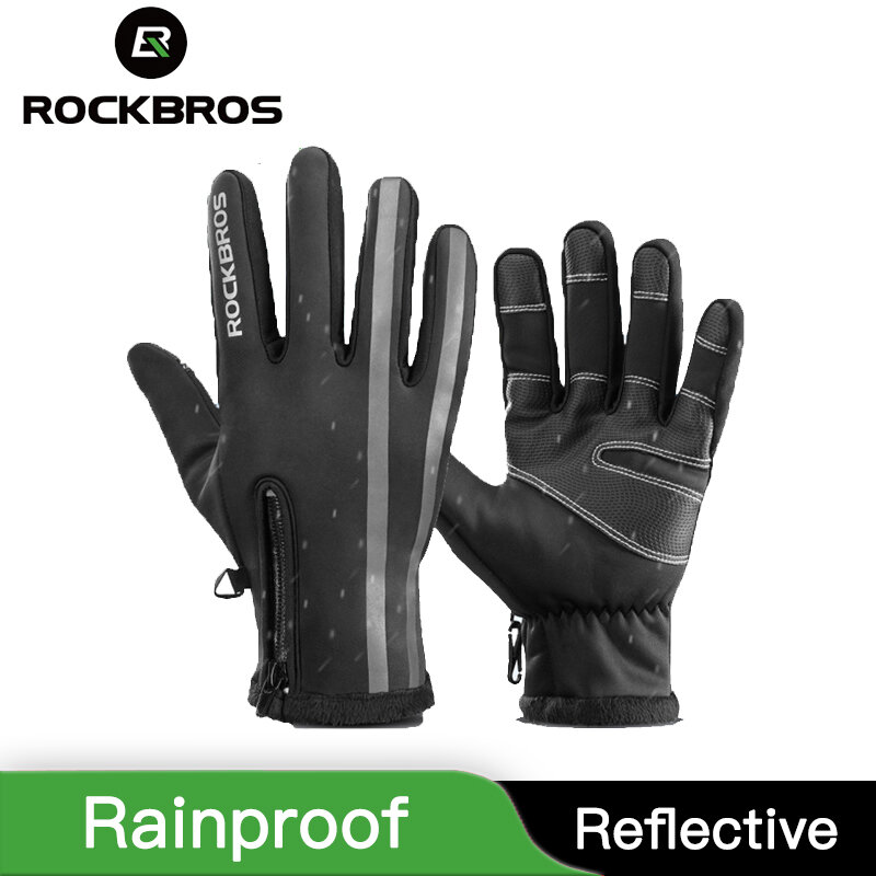 ROCKBROS Rainproof Full Finger Gloves Winter Touch Screen Cycling Gloves Windproof Thermal Mitten Bicycle Mens Waterproof Gloves