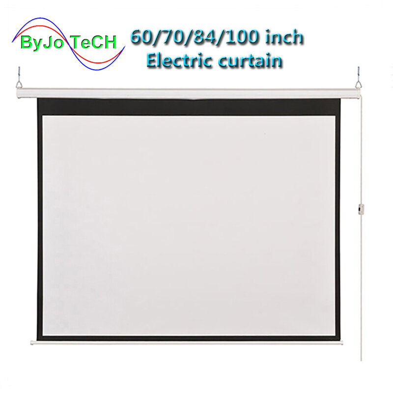 Tela de projeção elétrica para parede hd 60 72 84 100 polegadas, 16:9 ou 4:3, tela de projeção para home theater, fibra de vidro, 1.2 ganho