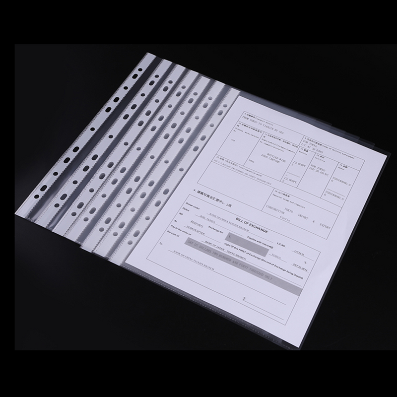 100Pcs Eenvoudige Transparante Pvc 11 Gat Grote Capaciteit Document A4 Bestand Beschermende Film Briefpapier Filing Producten Student Geschenken