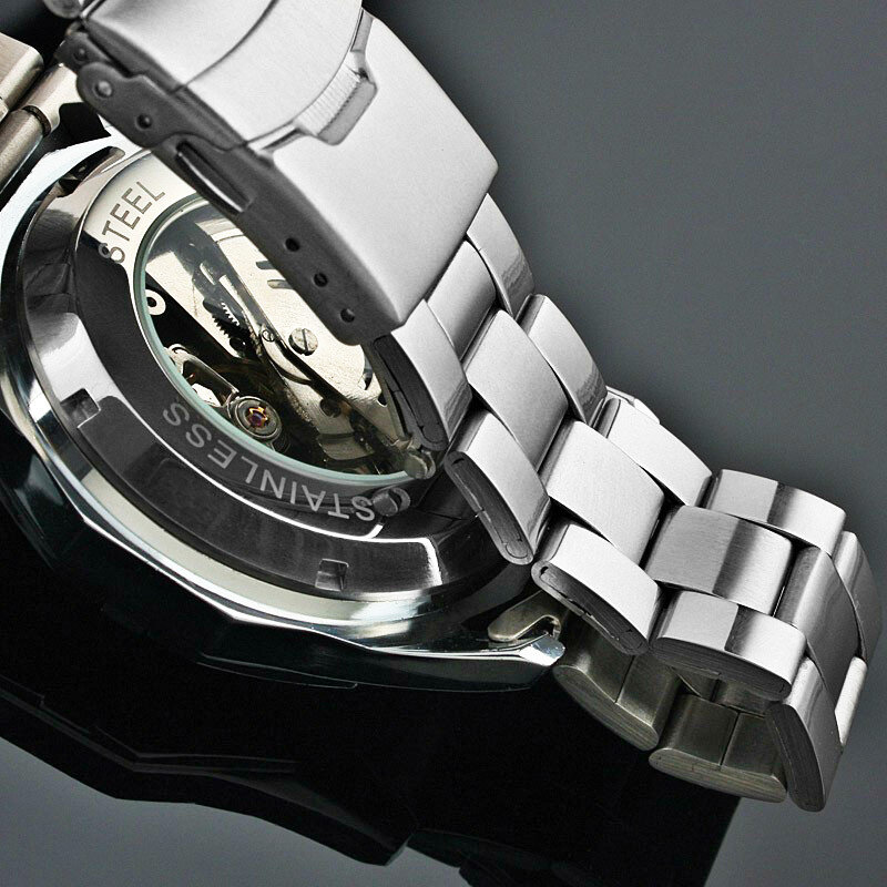 Relógio automático winner masculino, relógio clássico transparente mecânico com caixa