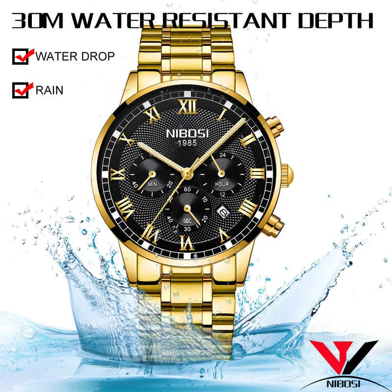 Часы наручные NIBOSI мужские, брендовые Роскошные водонепроницаемые деловые, с браслетом из нержавеющей стали, 2018