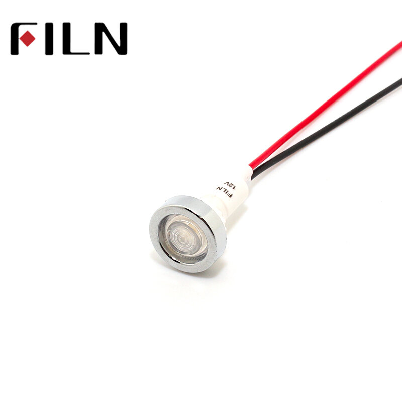 FILN – lampe pilote FL1P-10NW-1 avec câble de 20cm, indicateur lumineux en plastique, led 10mm, rouge, jaune, bleu, vert, blanc, 12v, 220v, 24v