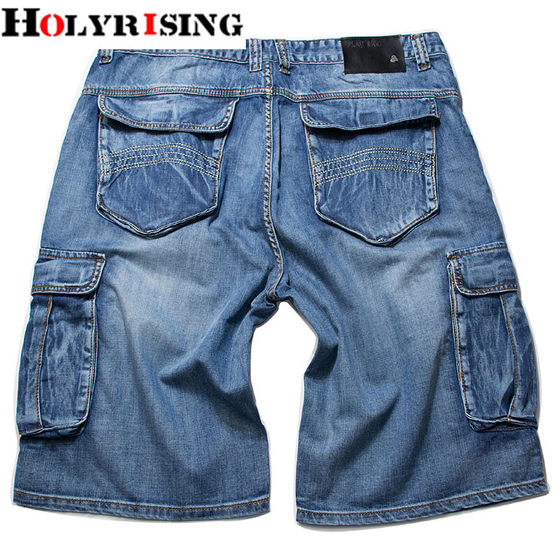 Holyrising Summer Jeans Men Distressed Jean Pockets Streetwear Zipper Jeans Man Calf-Length Blue Denim Trousers Plus Szie 30-46