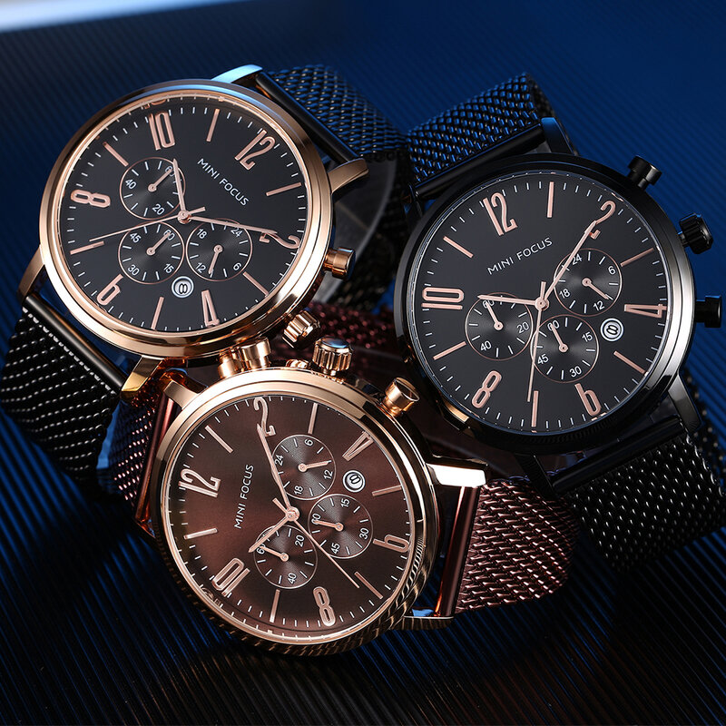 Mini focus relógio masculino de luxo, relógio de pulso cronógrafo para homens de negócios aço quartzo