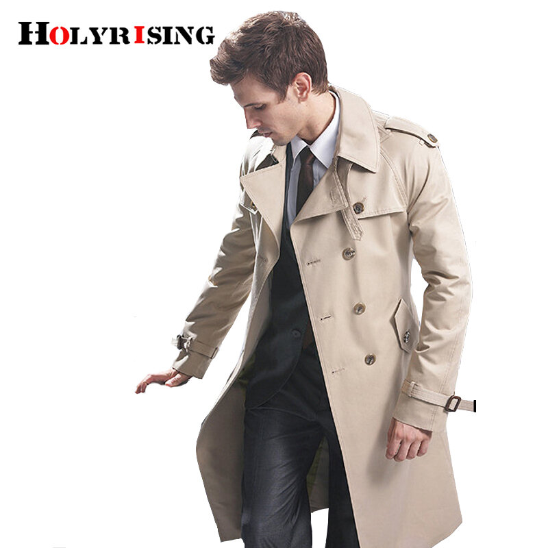Gabardina clásica de doble botonadura para hombre, abrigo largo, chaquetas largas, abrigos de estilo británico, talla S-6XL