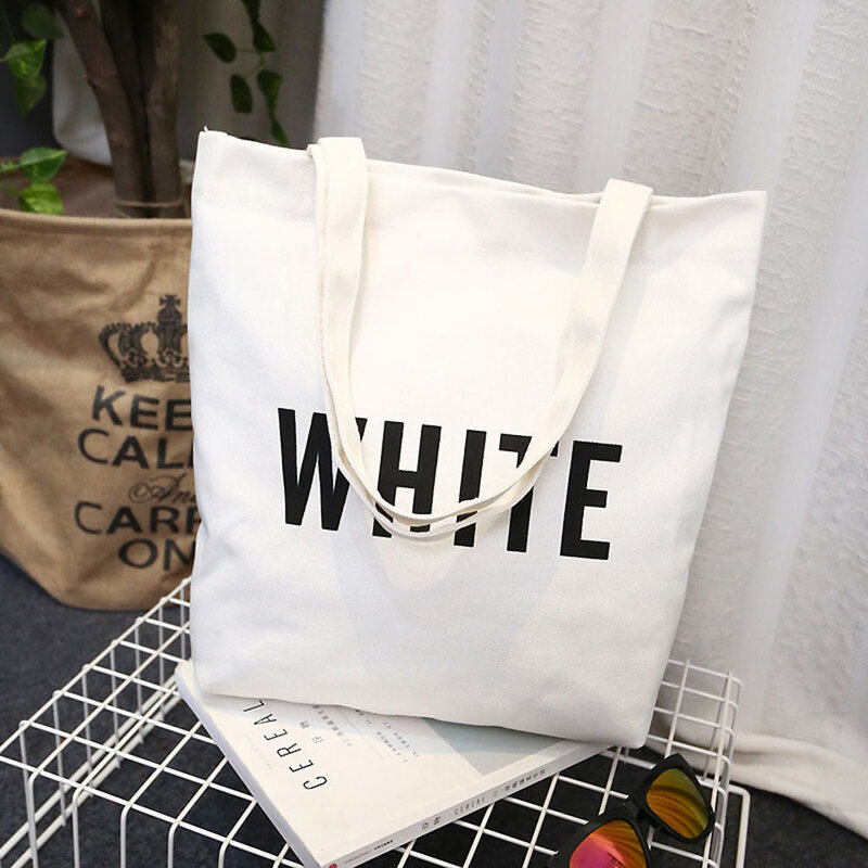 2019 High-Quality Women Men Handbags Canvas Tote bags Reusable  grocery High capacity Shopping Bag Concise Letter Printing