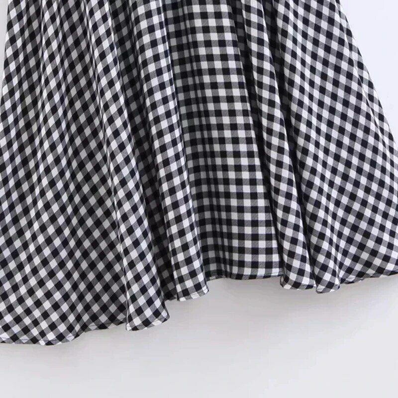 プラスサイズのチェック柄スカート 2019 女性-s サマービーチロングスカートハイウエストビッグ裾プリーツスカートリネン女性黒-ホワイトペチコートファム