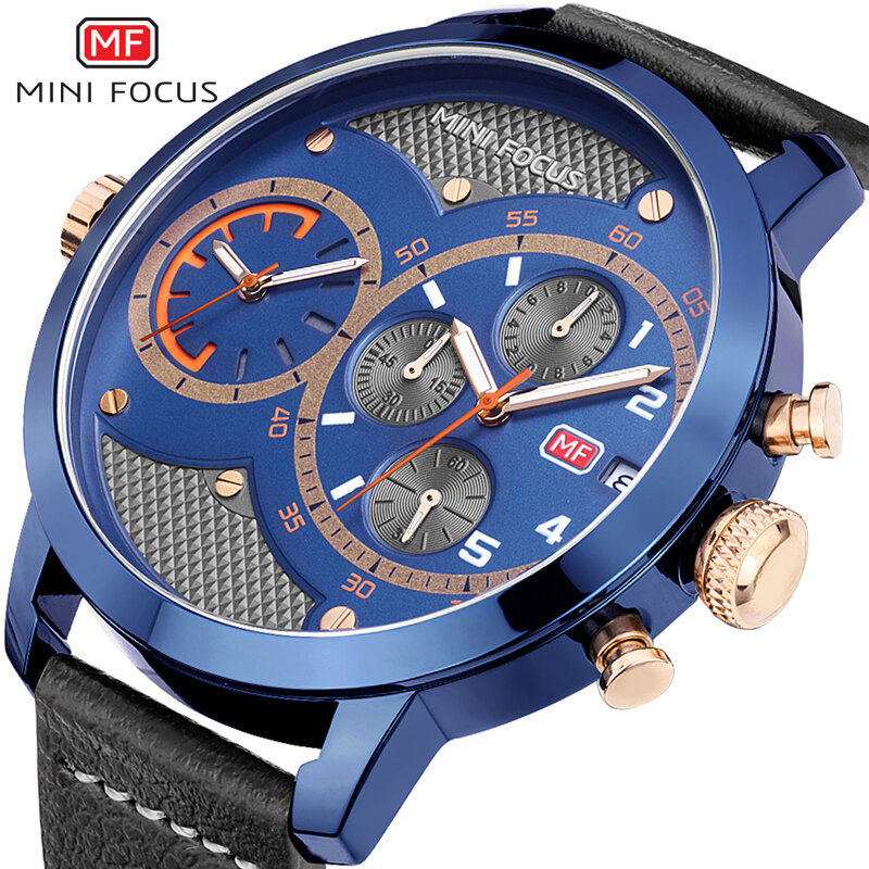 MINIFOCUS męskie zegarek kwarcowy Top luksusowa marka Sport zegarki chronograf wojskowe Big Dial zegarek męski mężczyzna zegarki na rękę