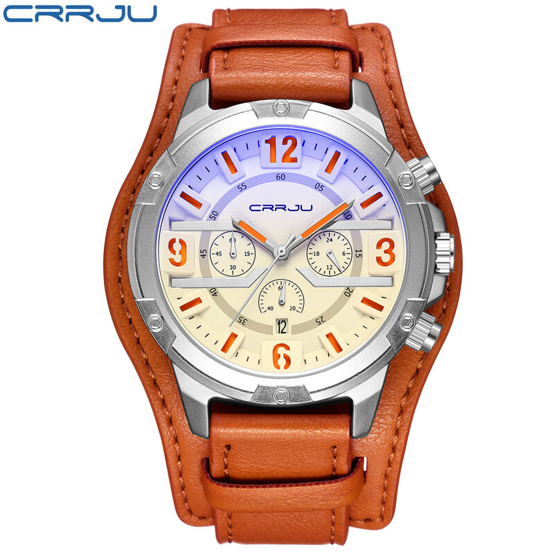 Crrju marca superior de luxo masculino esportes cronógrafo relógio militar à prova dmilitary água moda casual relógio quartzo relogio masculino