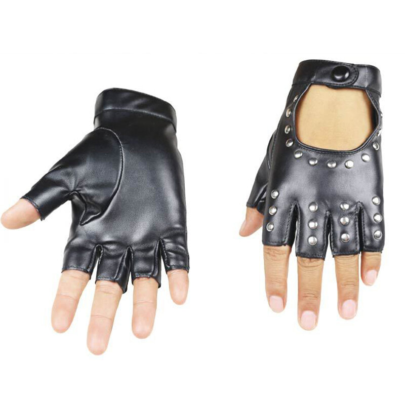 1 para moda pół palca rękawiczki do jazdy oddychające kobiety PU skórzane rękawiczki bez palców dla pani czarne kobiety nit taniec Luvas