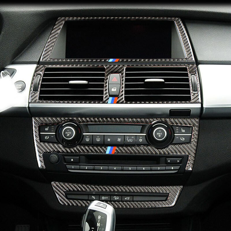 ألياف الكربون سيارة وحدة التحكم لتحديد المواقع الملاحة NBT إطار الشاشة تكييف الهواء CD لوحة غطاء الكسوة اكسسوارات لسيارات BMW E70 E71 X5 X6