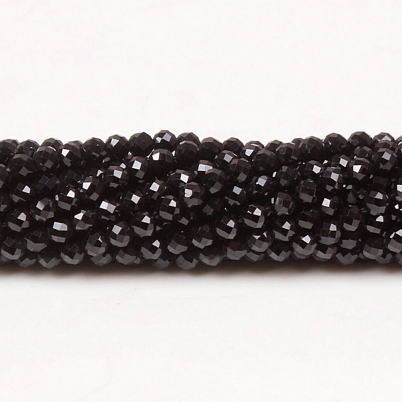 丸いファセットと天然宝石の黒いスピネルビーズ,直径2mm,3mm,4mm