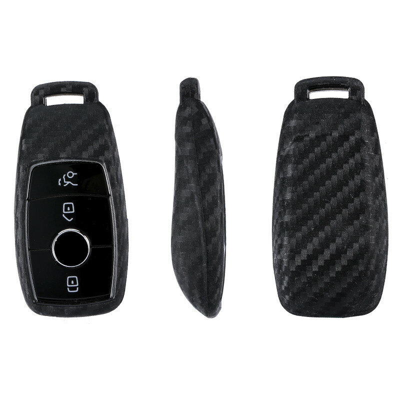Capa de silicone padrão fibra de carbono para mercedes benz, e-class e43 w213 e300 e400, chaves com chaveiro, acessórios